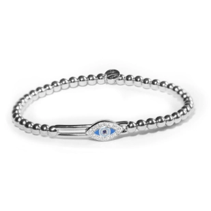 Women’s luxury charm bracelet-Hulchi Belluni 18K White Gold Evil Eye Stretch Bracelet