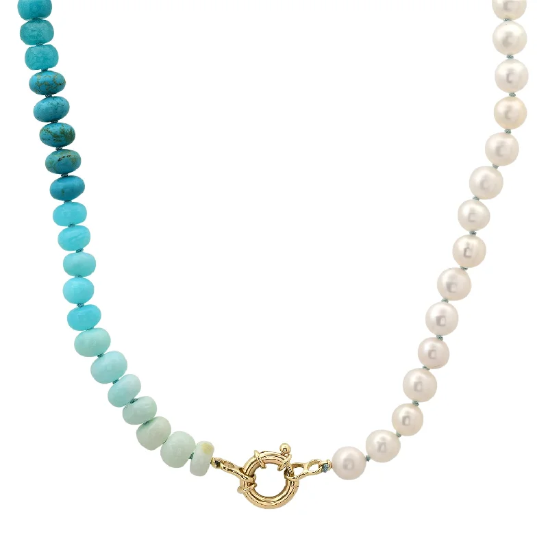 Women’s designer necklace-Exclusive Milestones x Encirkled 50/50 Pearl & Blue Ombre Beaded Necklace