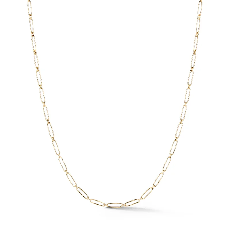 Women’s simple pendant necklace-14K Gold Elongated Link Grover Chain Necklace