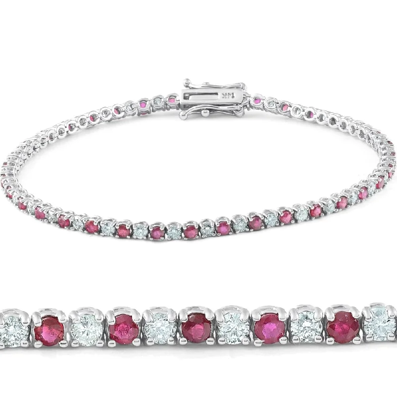 Women’s gemstone bangle-Pompeii3 14k White Gold 3 Ct TW Genuine Ruby & Diamond Tennis Bracelet 7"