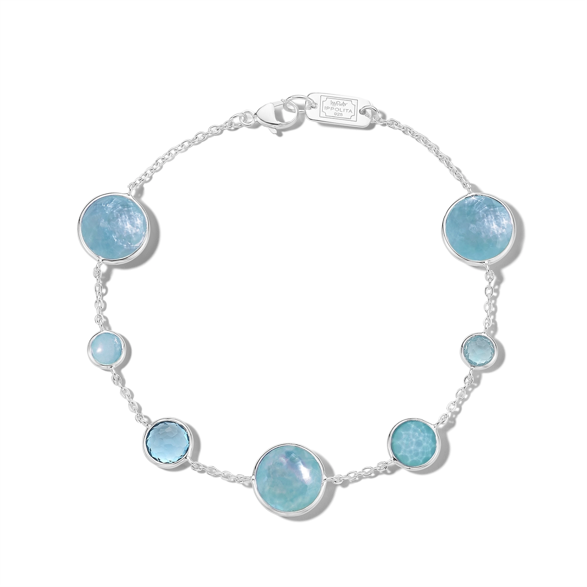 Women’s vintage-inspired bracelet-Ippolita Sterling Lollipop 7-Stone Link Bracelet in Waterfall