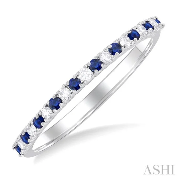 Women’s unique engagement ring-1.35 MM Round Shape Sapphire and 1/10 ctw Petite Round Cut Diamond Precious Stack Band in 10K White Gold