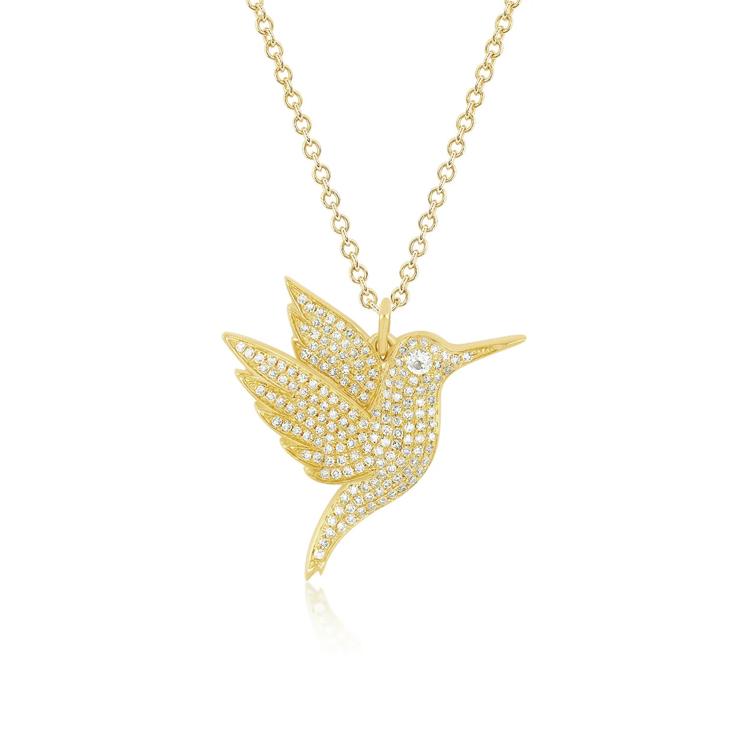 Women’s beautiful gold pendant necklace-Pave Diamond Hummingbird Necklace