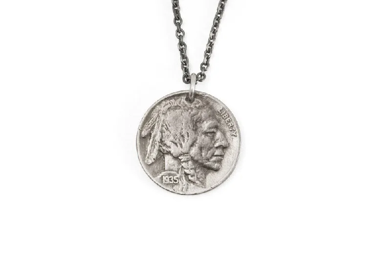 Women’s evening necklace-#076 - Necklace Vintage Coin - US Indian Head Buffalo Nickel