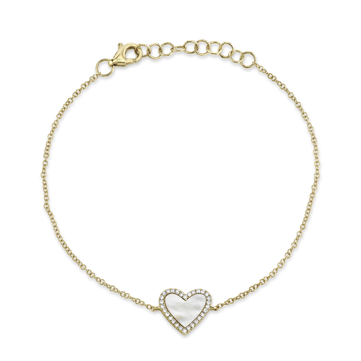 Women’s contemporary bracelet-14K Yellow Gold Diamond & Mother of Pearl Heart Bracelet