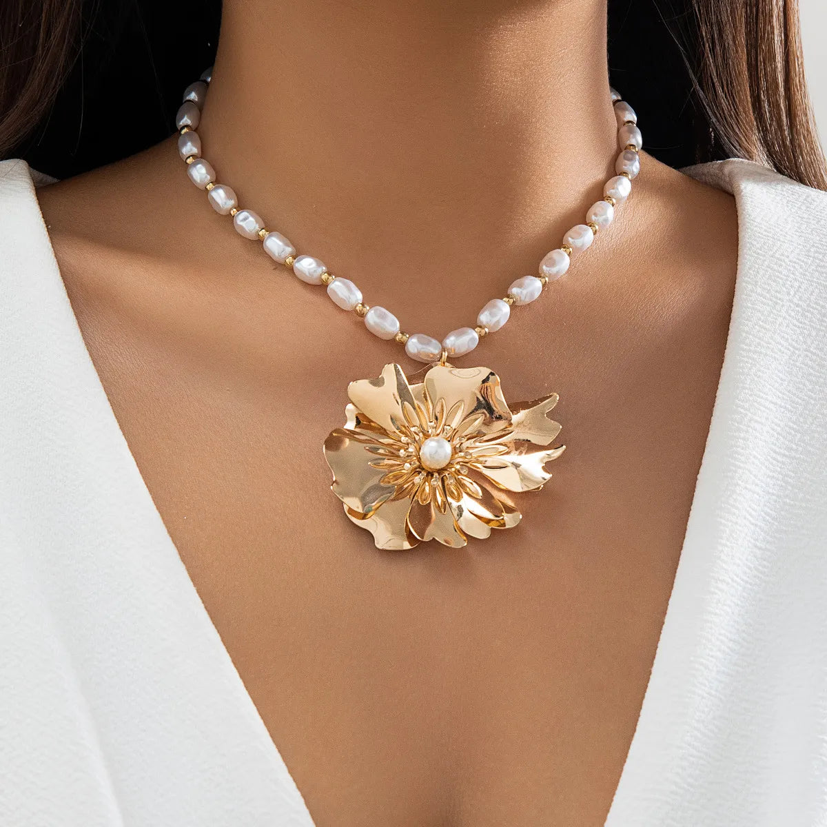 Women’s crystal necklace set-Elegant Glam Flower Ccb Artificial Pearl Iron Beaded Plating Women's Necklace