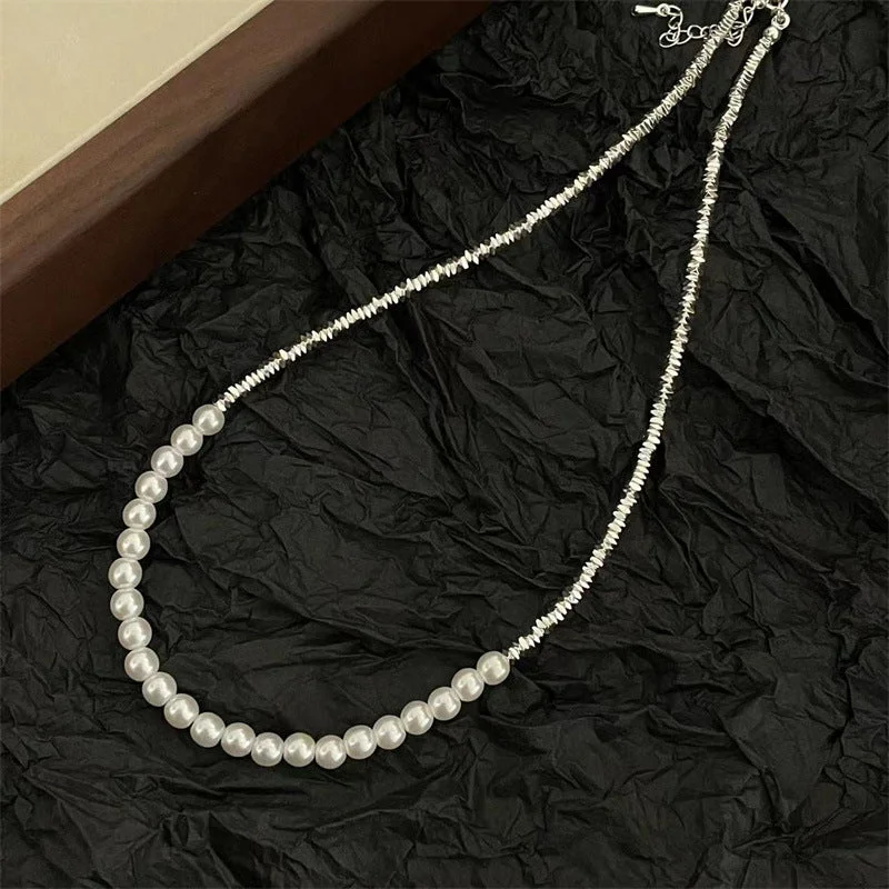 6mm Pearl Broken Silver Necklace