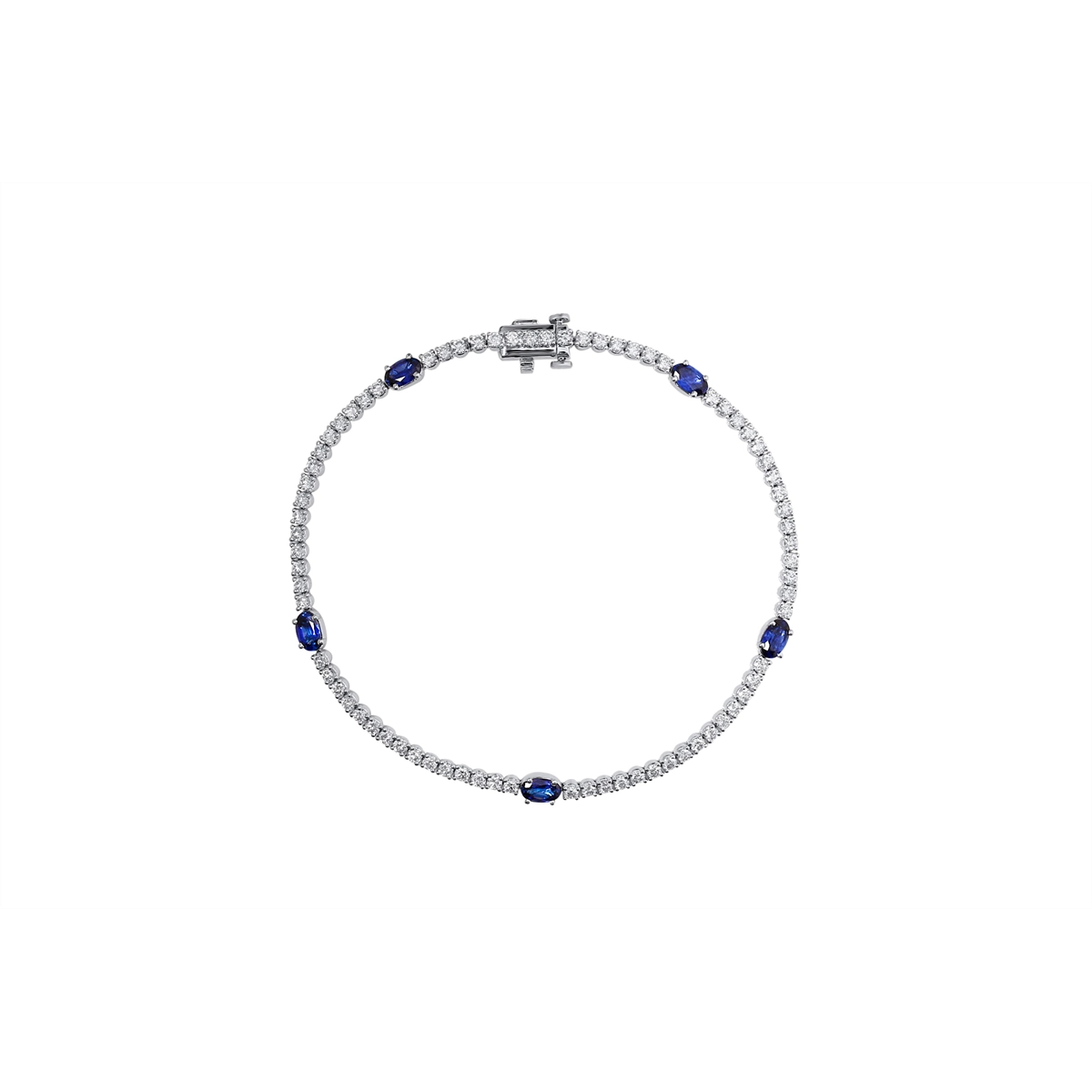 Women’s bohemian bangle-14K White Gold Oval Sapphire and Round Diamond Bracelet