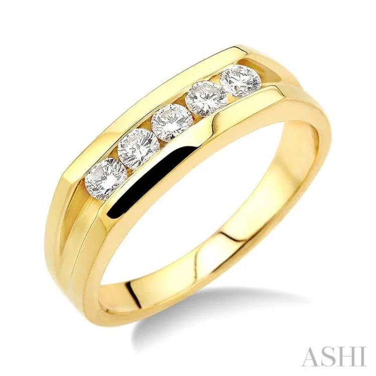 Women’s wedding band and engagement ring set-1/2 ctw Channel Set Round Cut Diamonds Men's Ring in 14K Yellow Gold