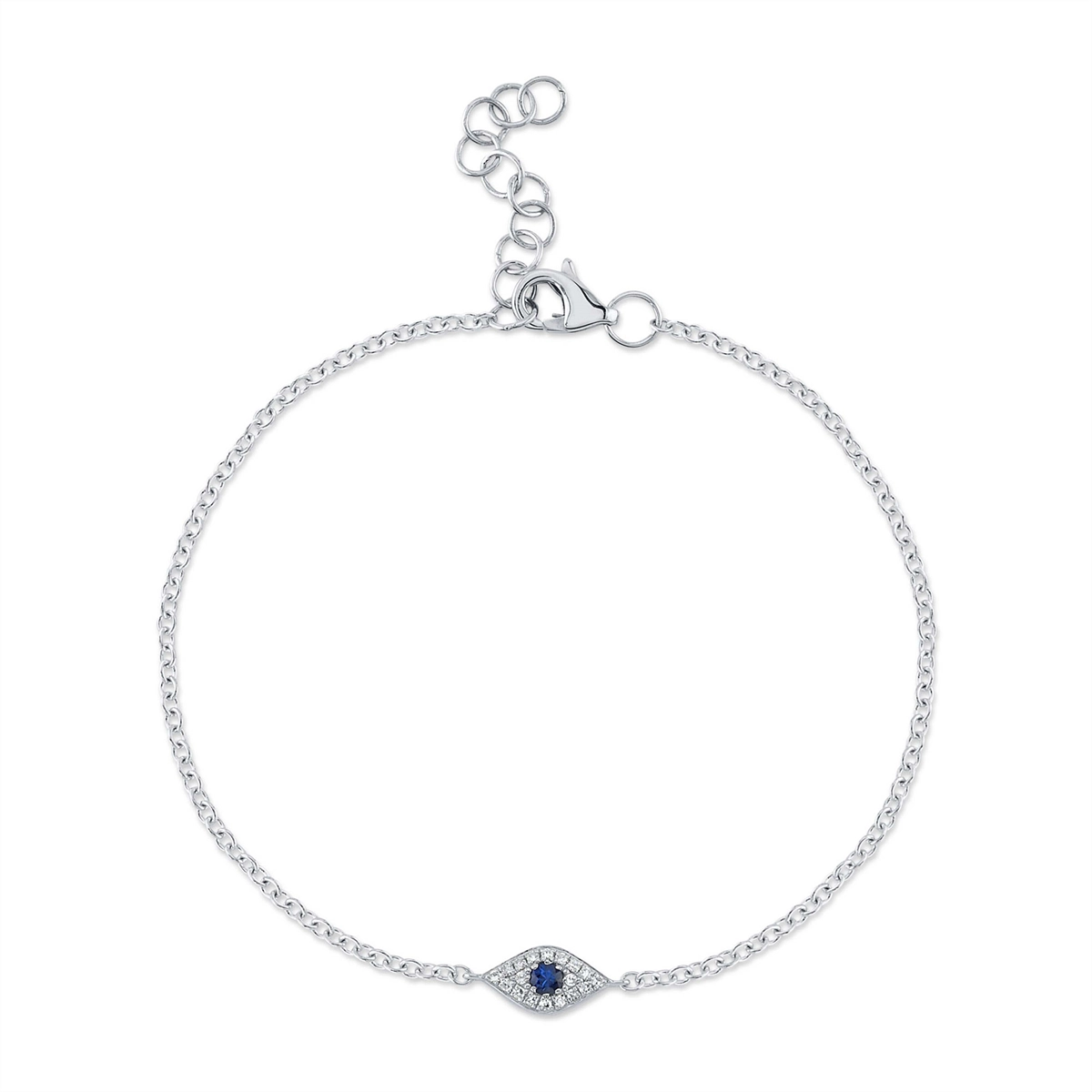 Women’s classic gold bracelet-14K White Gold Diamond and Blue Sapphire Eye Bracelet