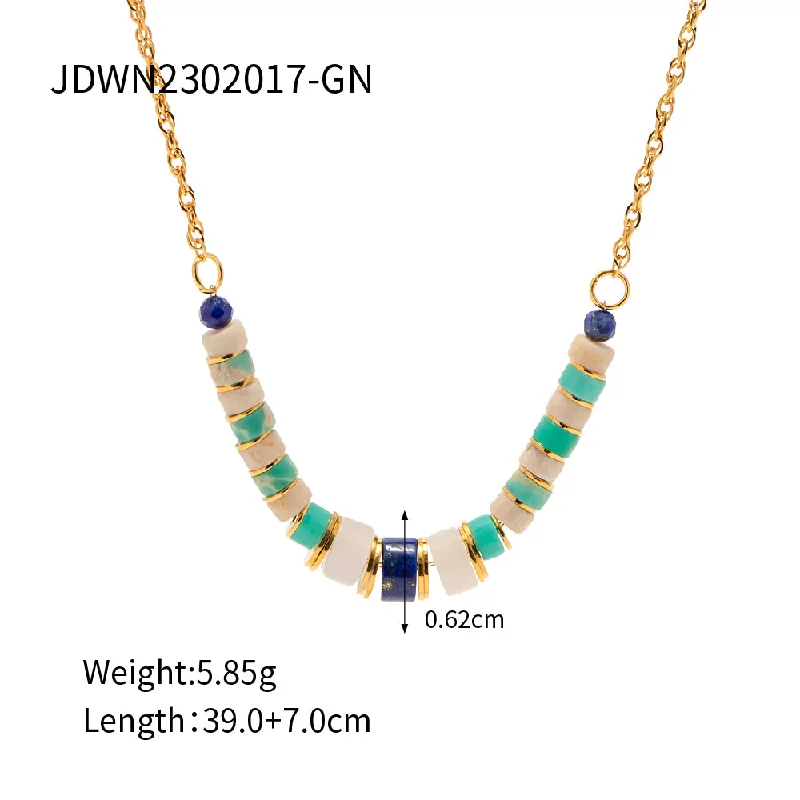 Women’s trendy necklace-Ethnic Style Geometric Stainless Steel Lapis Lazuli 18k Gold Plated Wholesale Necklace