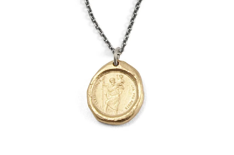 Women’s gold chain necklace-#064 - Necklace St. Christopher seal - GOLD