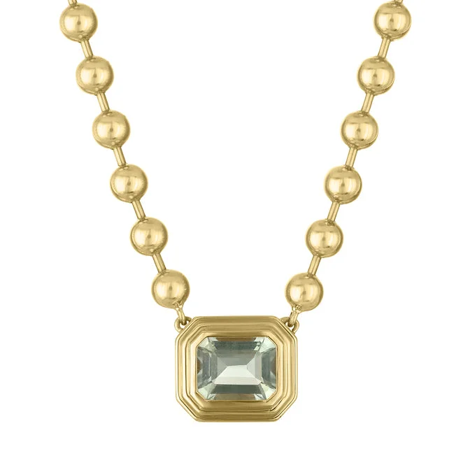 Women’s modern chain necklace-The MAC Double Bezel Mint Green Amethyst Ball Chain Necklace