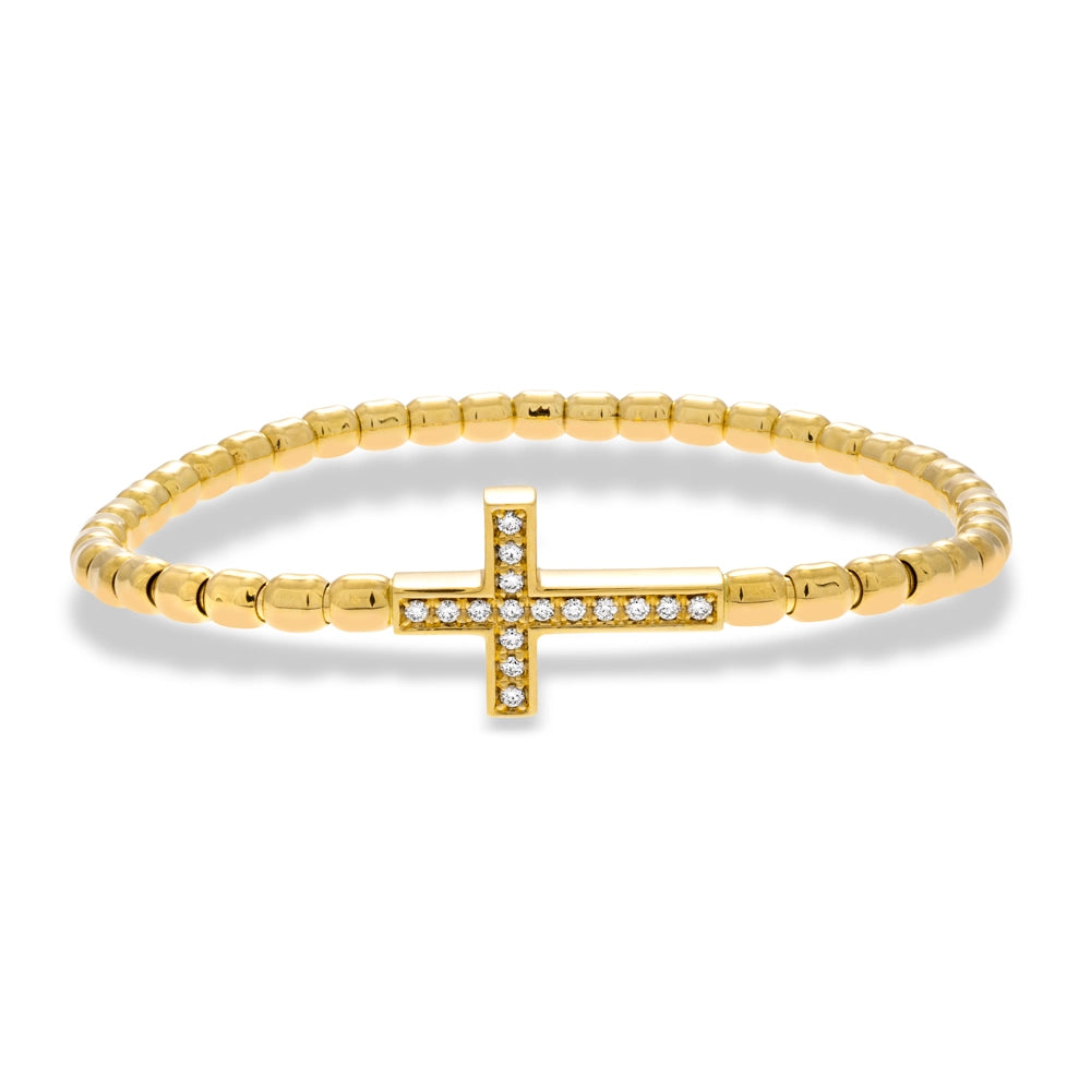 Women’s diamond bangle-Hulchi Belluni 18K Yellow Gold Diamond Cross Tresore Stretch Bracelet