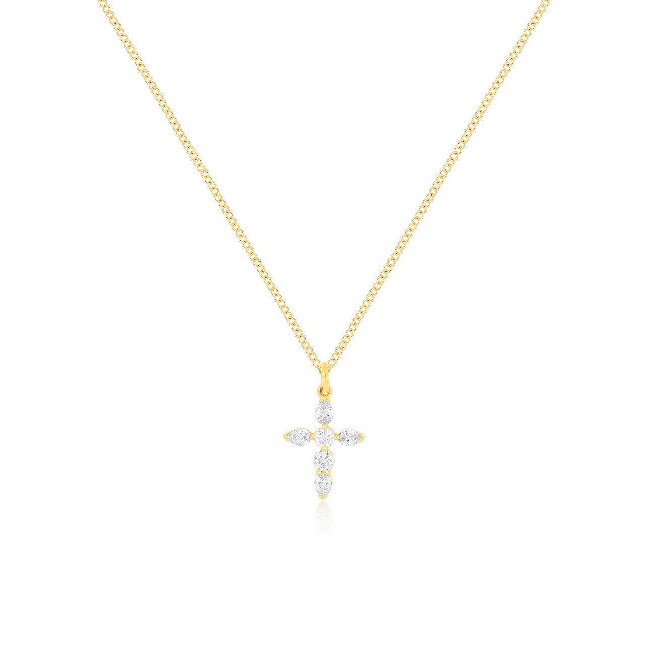 Women’s silver pendant necklace-Prong Set Diamond Cross Necklace