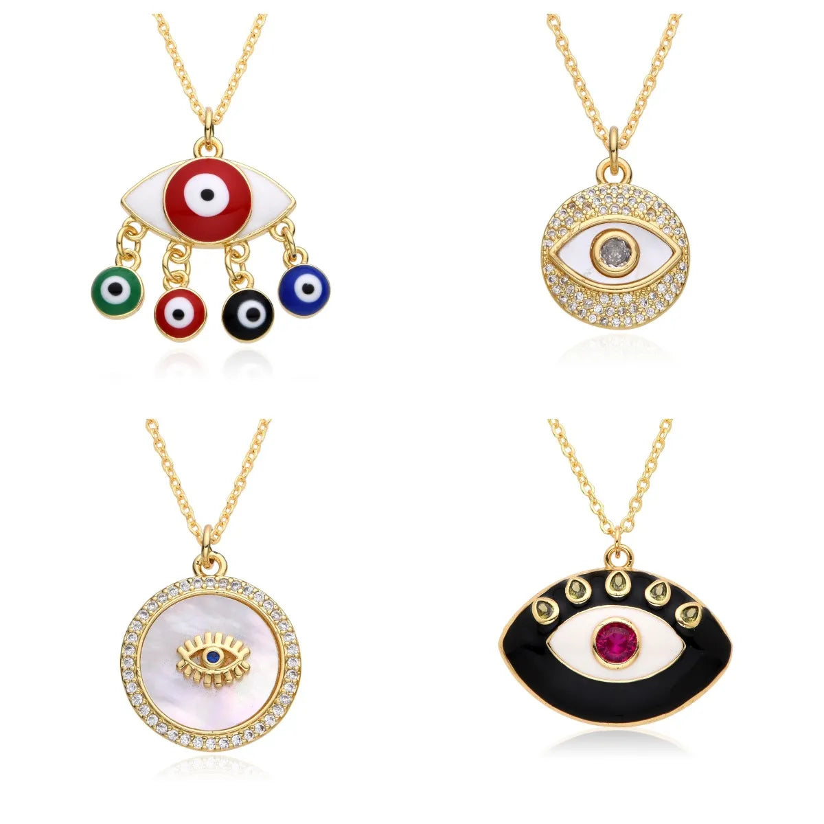 Women’s crystal pendant necklace-Copper Retro Classic Style Eye Plating Inlay Zircon Pendant Necklace