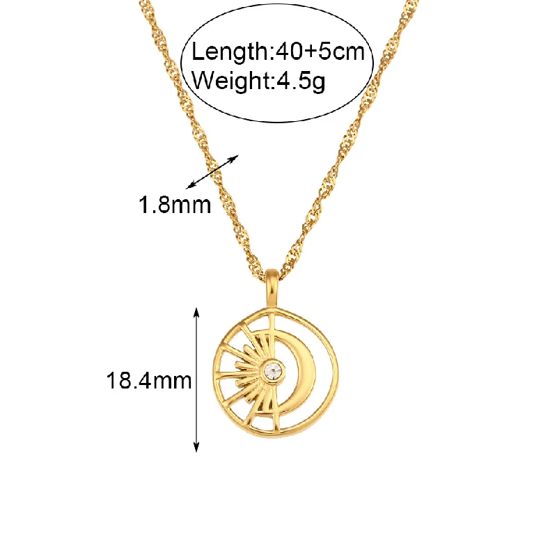 18mm Hollow Sun Moon Pendant Necklace-Gold