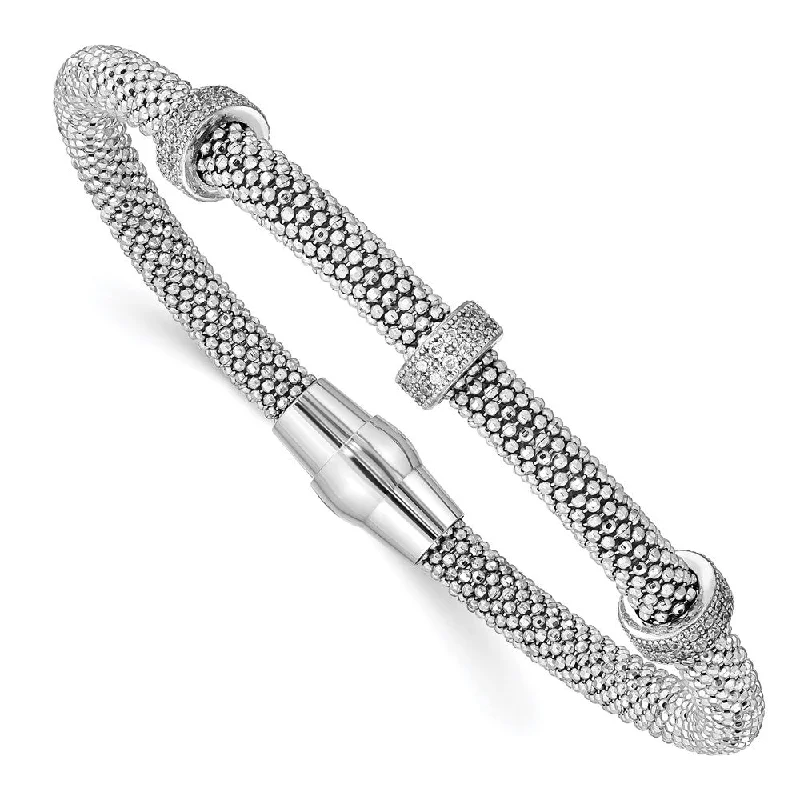 Women’s festival bracelet-Sterling Silver Polished Rhodium-plated CZ Magnetic Mesh Bracelet-WBC-QB952