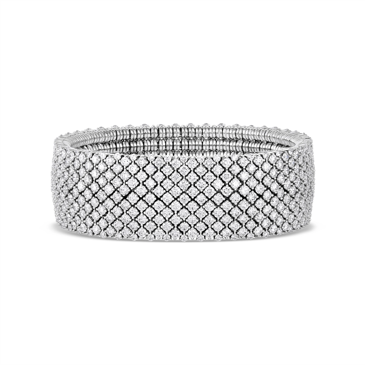 Women’s bridal bangle-18K White Gold Wide Diamond Stretch Bracelet