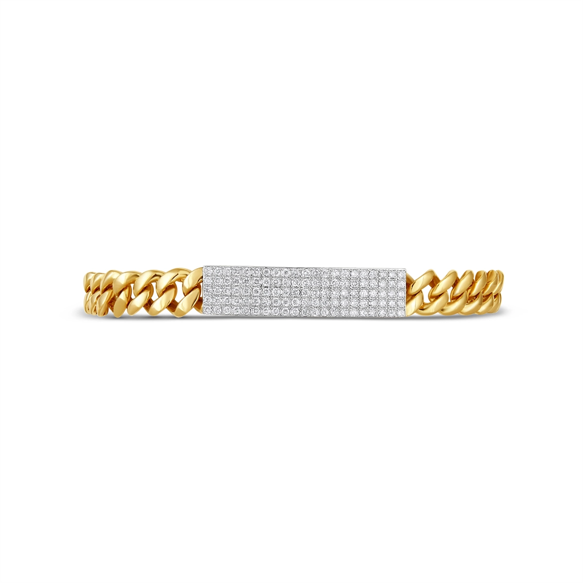 Women’s luxury bracelet-14K Yellow Gold Chain Link Bracelet with Wide White Gold Diamond Bar