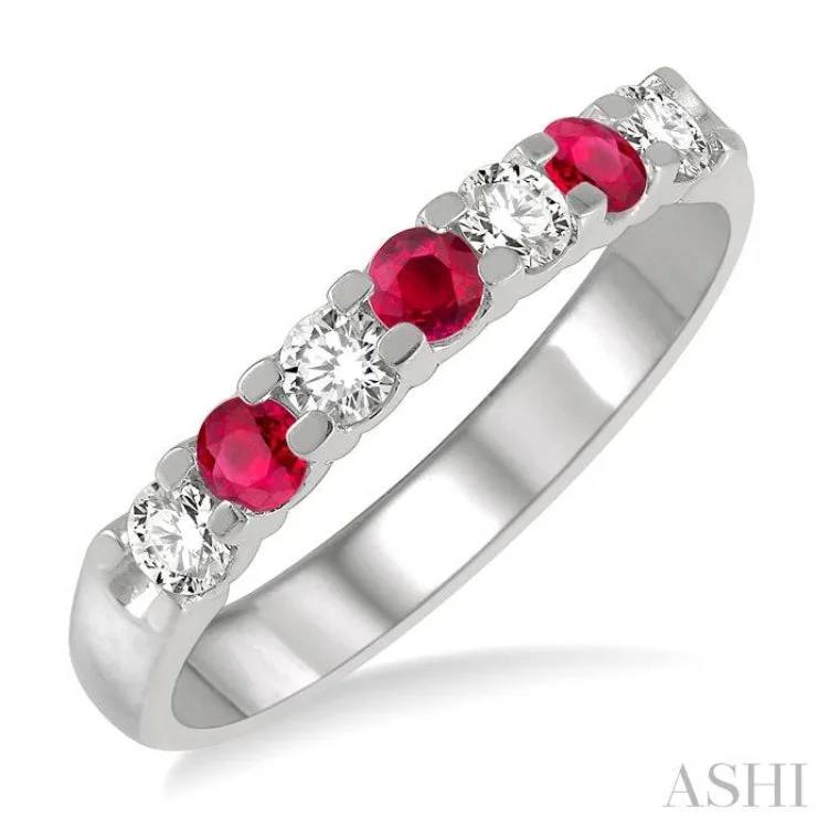 Women’s luxury diamond solitaire engagement ring-3 MM Ruby and 3/8 ctw Round Cut Diamond Precious Wedding Band in 14K White Gold