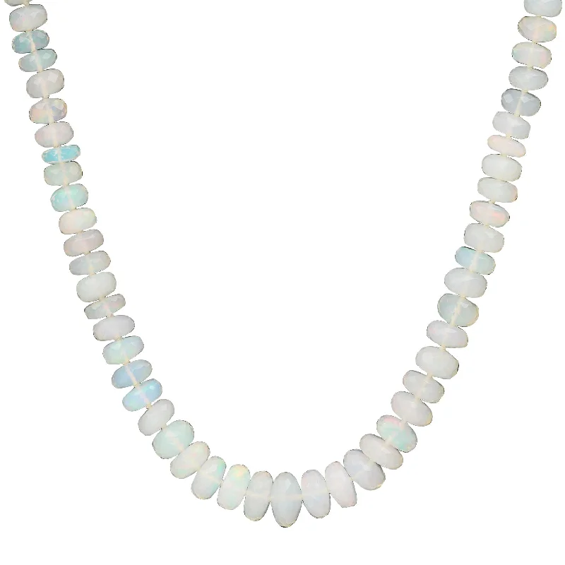 Women’s crystal necklace set-Graduated Faceted Ethiopian Opal Beaded Necklace