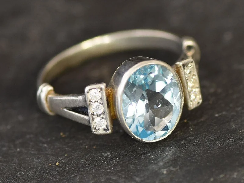 Women’s round diamond engagement ring-Genuine Topaz Ring - Blue Diamond Ring - Classy Vintage Ring