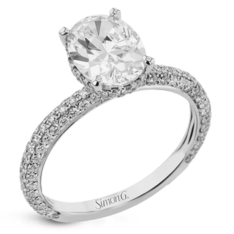 Women’s stackable engagement ring-This stunning engagement ring  from our under halo collection is made for an oval center diamond, and set with 0.80 ctw of pave set diamonds in 18 kt white gold.