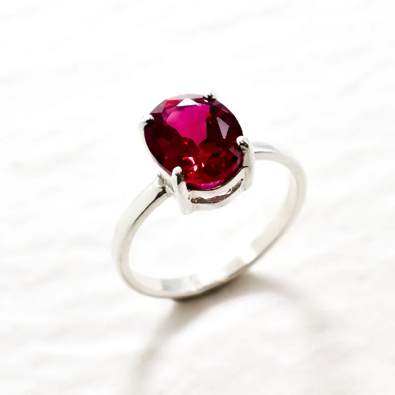 Women’s sapphire engagement ring-Red Ruby Ring - Red Engagement Ring - Dainty Promise Ring