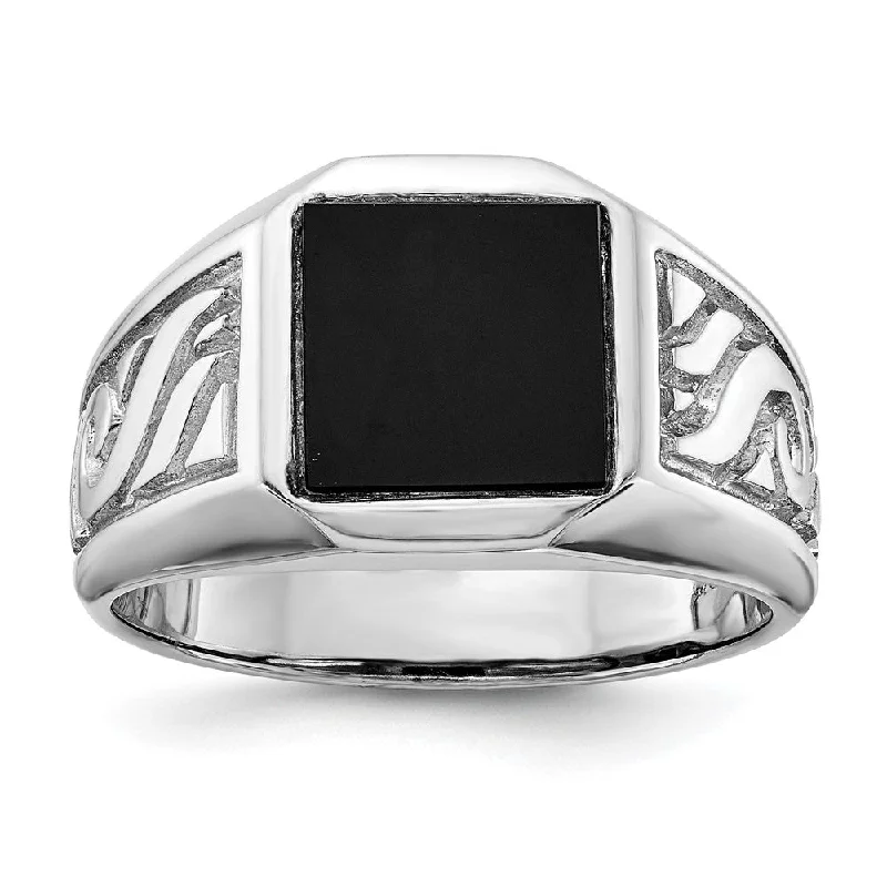 Women’s square engagement ring-14K White Gold Men's Real Diamond and Black Onyx Signet Ring