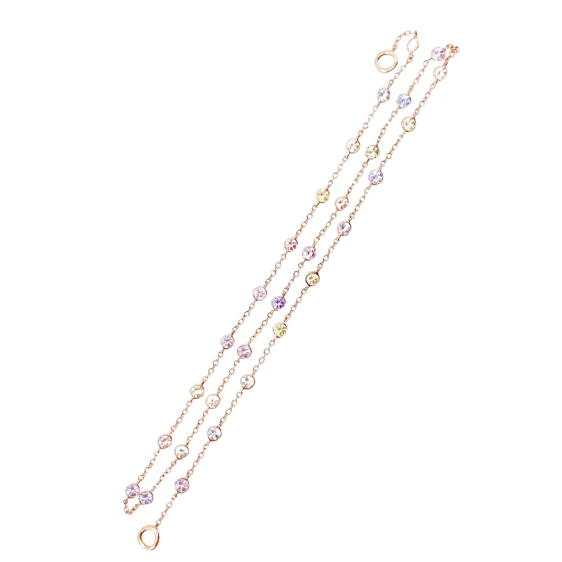 Women’s fashionable gold necklace-Multi Pastel Sapphire Station Necklace