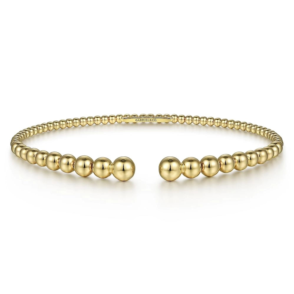 Women’s precious gemstone bangle-14K Yellow Gold Beaded Cuff Bracelet