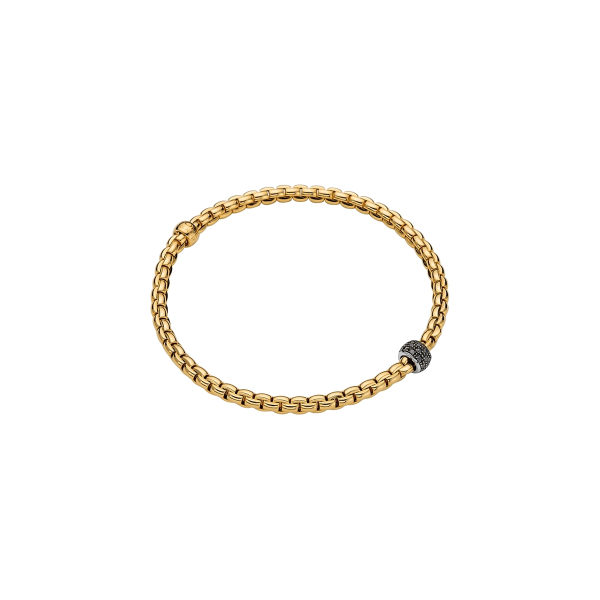 Women’s bohemian bangle-Fope 18K Yellow Gold Eka Collection Bracelet with Black Diamond Rondel