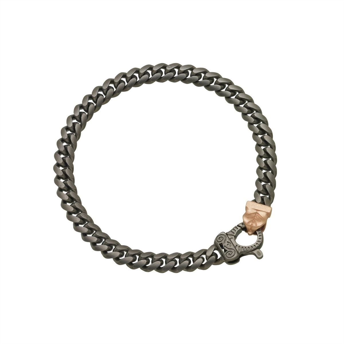 Women’s textured bracelet-Marco Dal Maso Flaming Tongue Oxidized Silver with Rose Gold Plating Link Bracelet