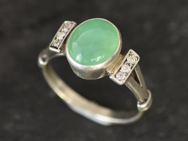 Women’s affordable vintage engagement ring-Green Engagement Ring - Natural Chrysoprase Ring, Vintage Ring