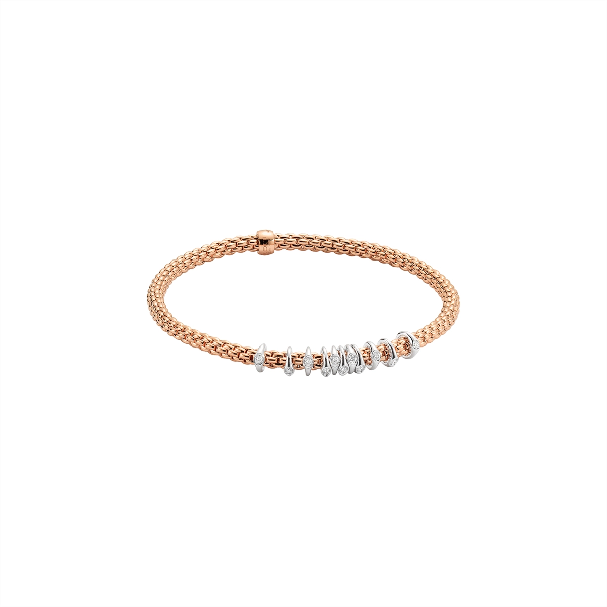 Women’s sophisticated bracelet-Fope 18K Rose and White Gold Prima Bracelet with White Gold Diamond Rondels, Small Size