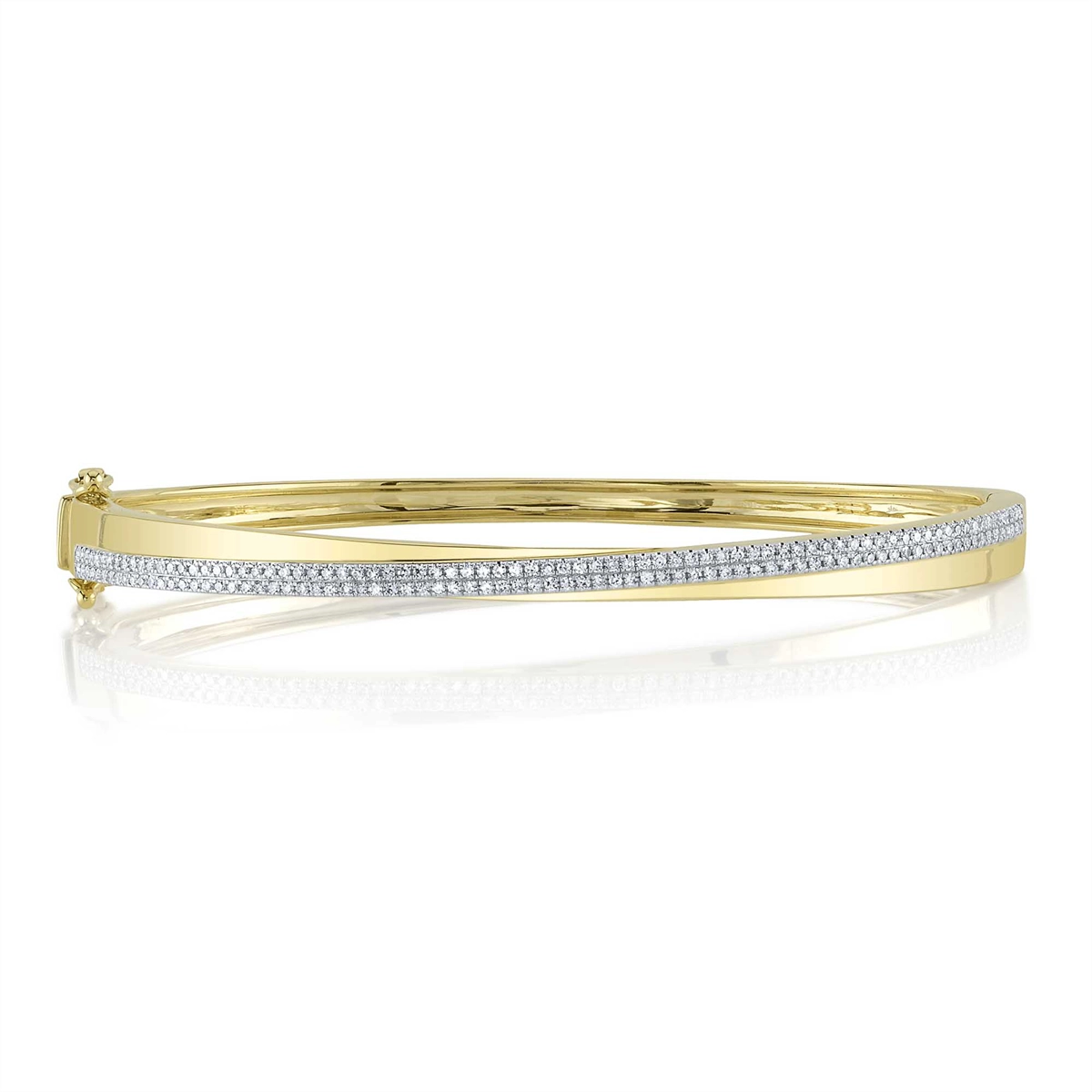 Women’s floral bracelet-14K Yellow Gold Clasped Diamond Bangle Bracelet