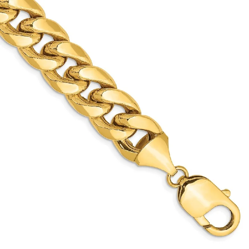 Women’s silver chain bracelet-14k Yellow Gold 11mm Semi-Solid Miami Cuban Chain Bracelet, 10"