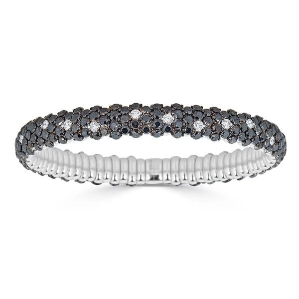 Women’s classic gold bracelet-Zydo 18K White Gold White & Black Diamond Domed Stretch Bracelet