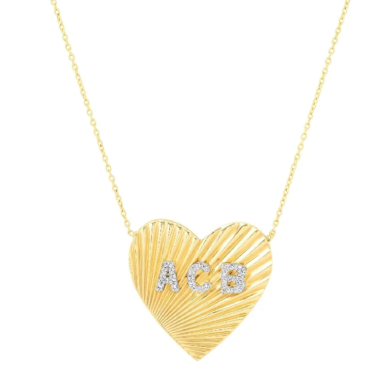 Women’s trendy necklace-The Love Large Fluted Heart Diamond Initial Pendant Necklace