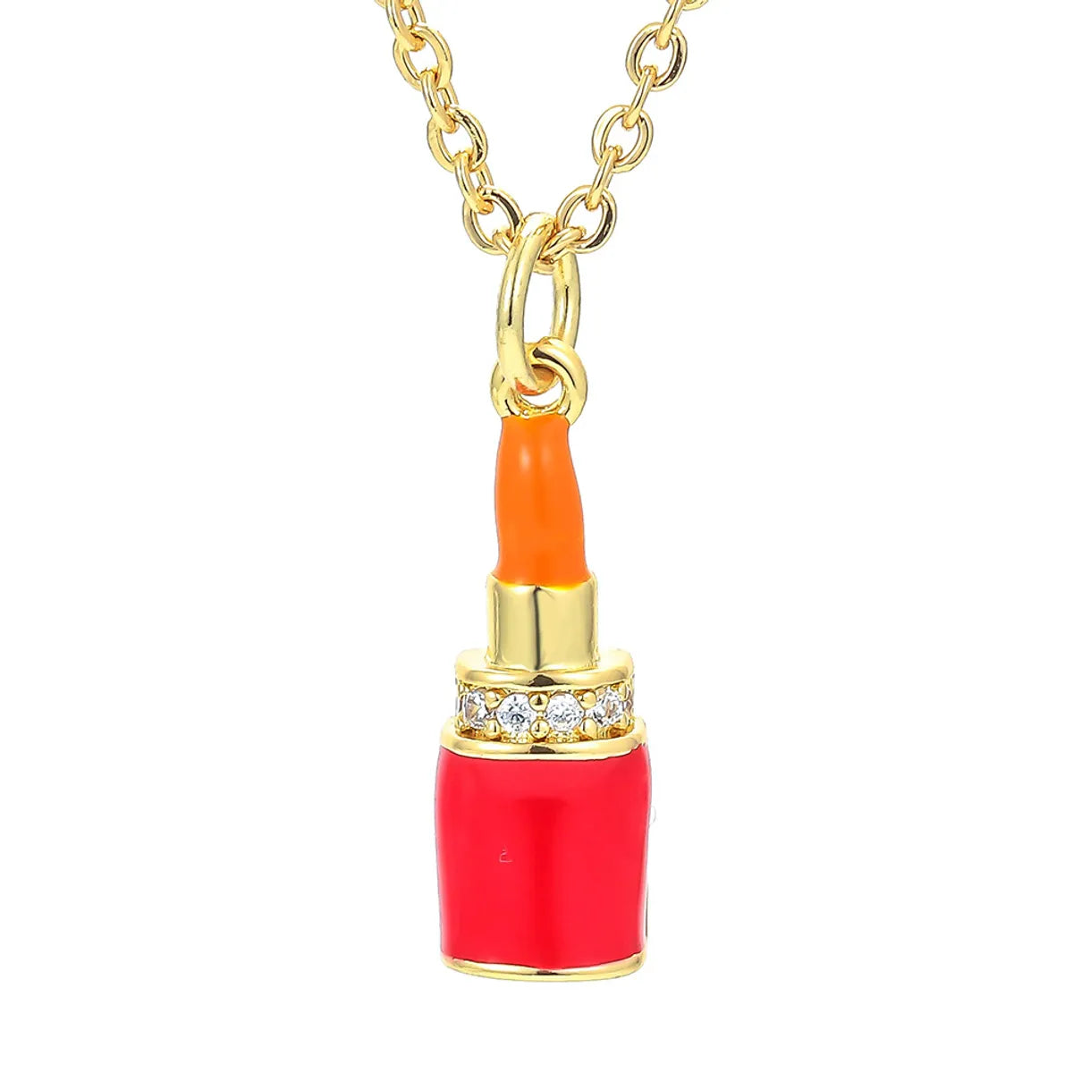 Women’s simple pendant necklace-Fashion Geometric Lipstick Zircon Copper Pendant Necklace