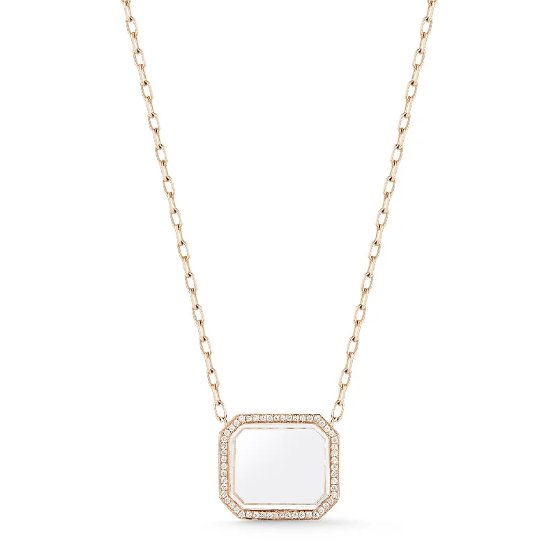 Women’s layered chain necklace-Bell Diamond & Rock Crystal Rectangular Pendant Necklace