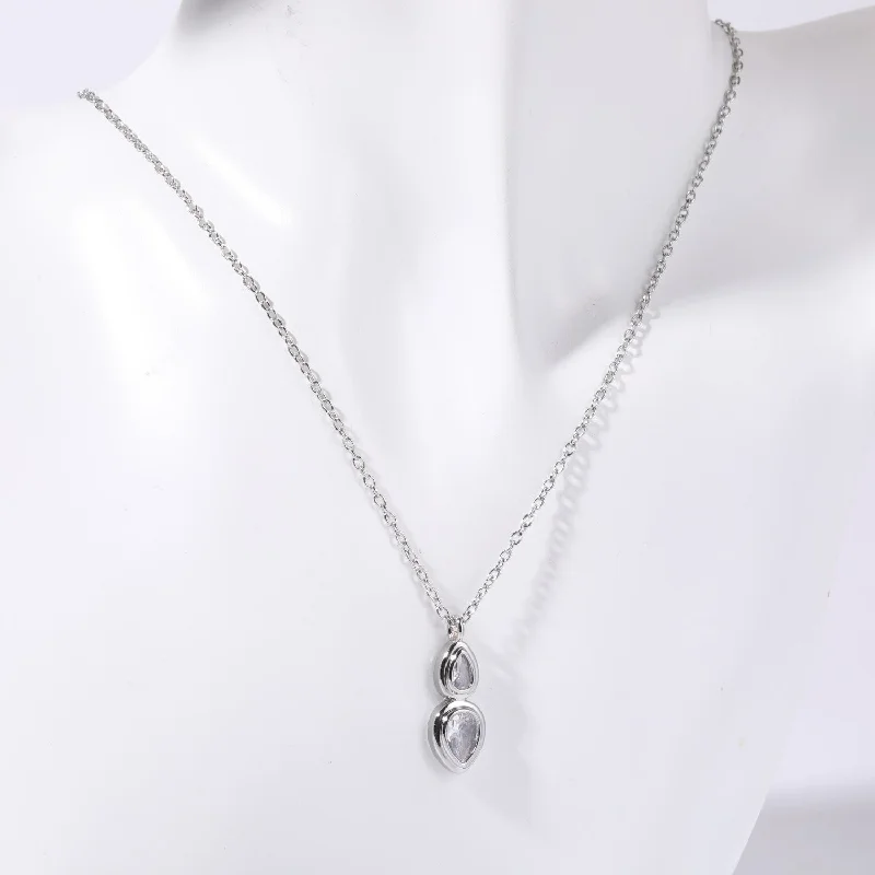 Silver Two Zircon Necklace