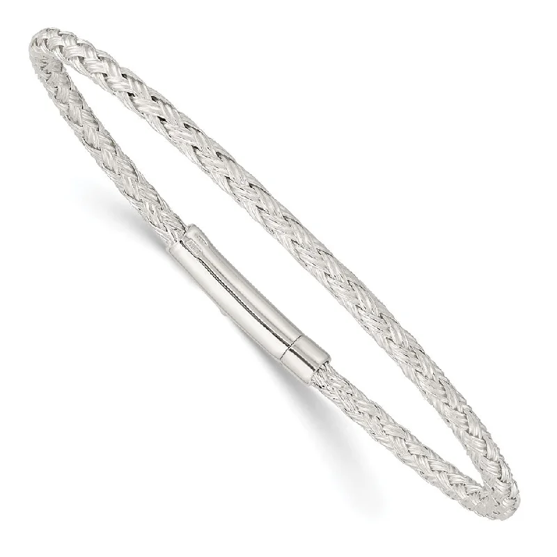 Women’s hand-crafted bangle-Sterling Silver Polished Flexible Weaved Bangle Bracelet-WBC-QB1432