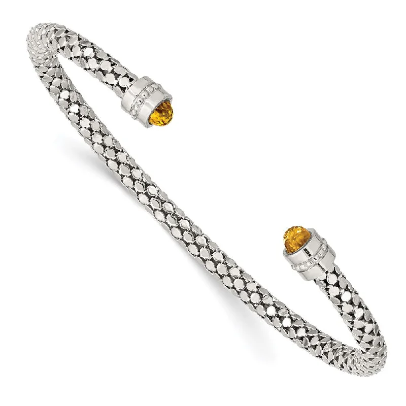 Women’s chunky bracelet-Sterling Silver Citrine Textured Cuff Bracelet-WBC-QG4807