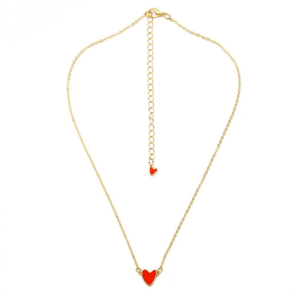 Women’s gemstone necklace-Red Love Drops Double Heart Heart Clavicle Chain Necklace Nhcu146624