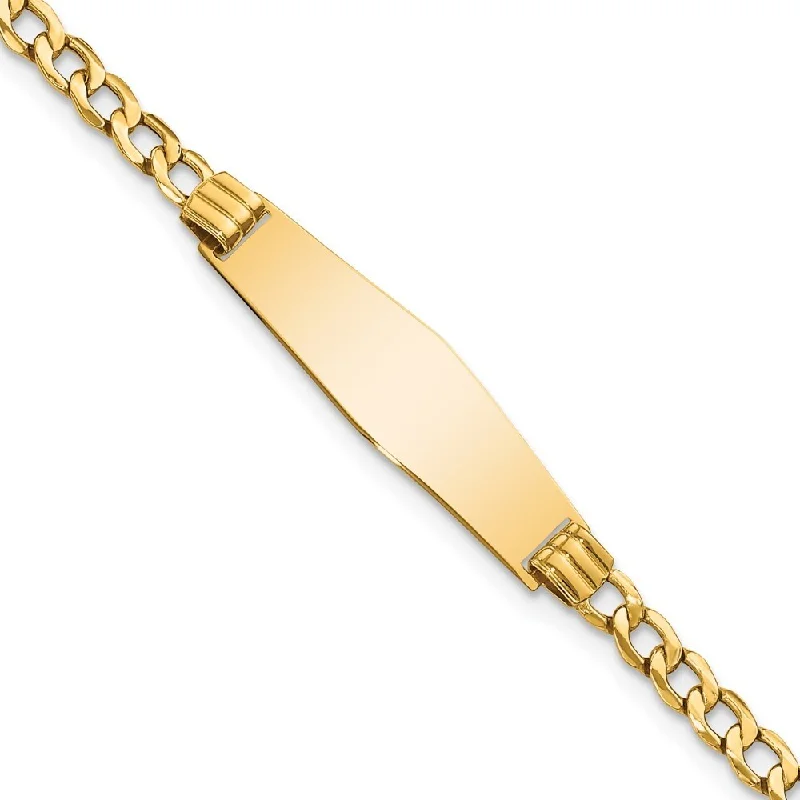 Women’s custom gold bracelet-14k Yellow Gold 7.5mm Semi-solid Soft Diamond Shape Cuban Link ID Bracelet, 7"