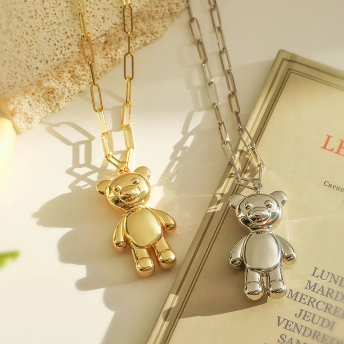 Women’s charm necklace-Cute Little Bear Copper Plating Hollow Out 18k Gold Plated Pendant Necklace