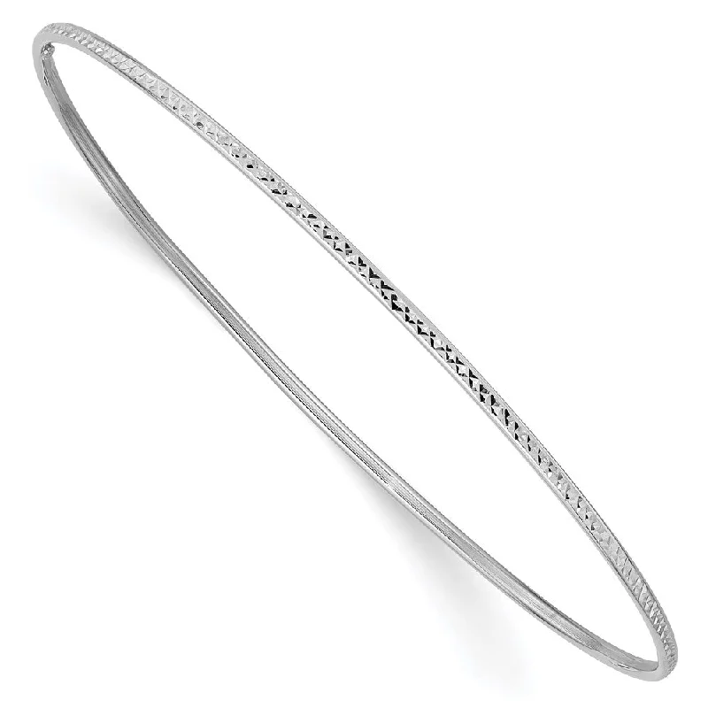 Women’s sparkling bracelet-14k 1.5mm White Gold Diamond-Cut Slip-on Bangle Bracelet-WBC-DB546