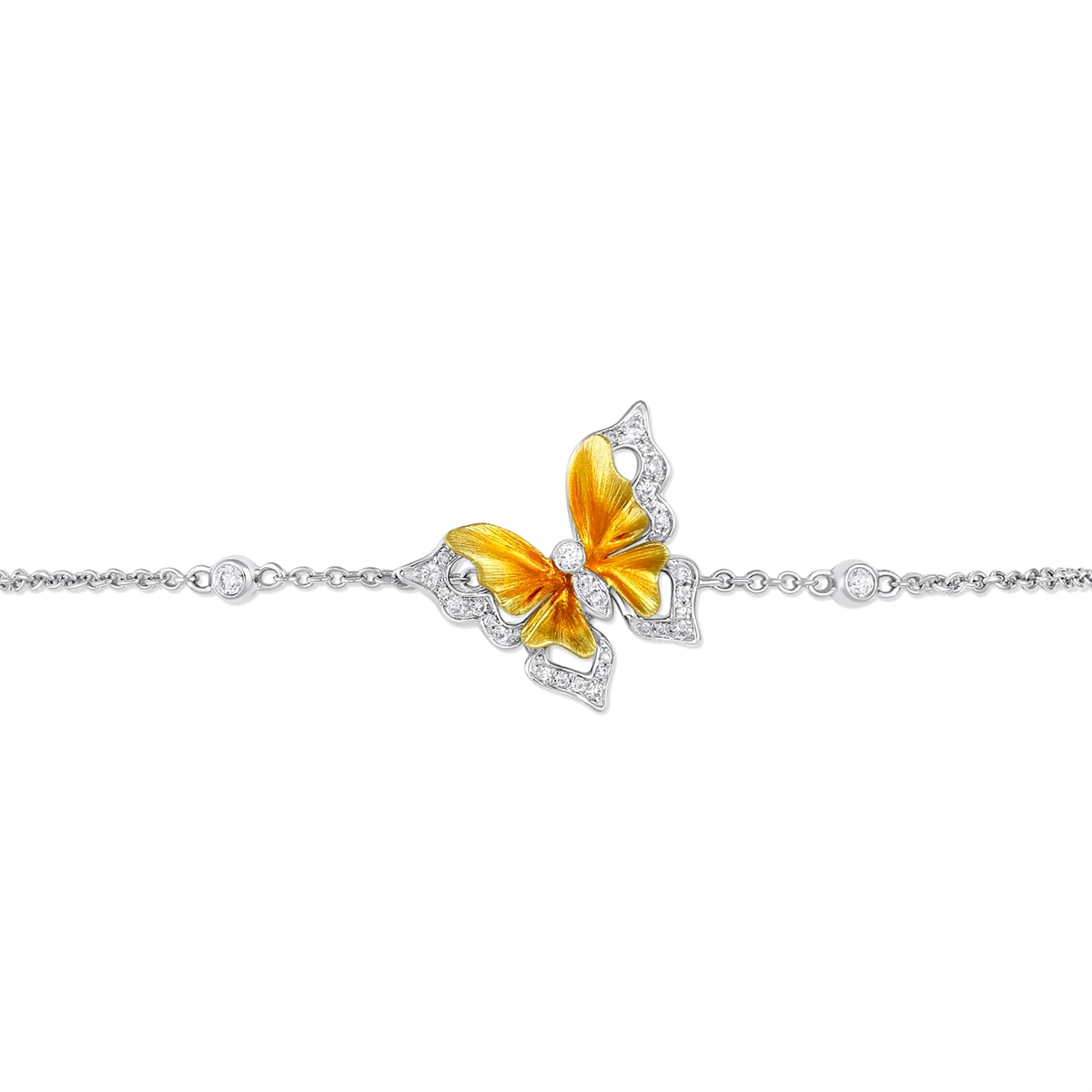 Women’s personalized bracelet-18K White Gold Yellow Butterfly Diamond Adjustable Bracelet